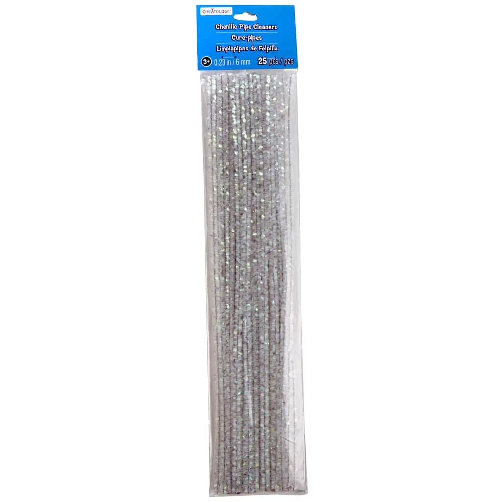 Budget ๐ 12 Packs: 25 ct. (300 total) Iridescent White Chenille Pipe Cleaners by Creatology™ ๐ 3 Budget ๐ 12 Packs: 25 ct. (300 total) Iridescent White Chenille Pipe Cleaners by Creatology™ ๐